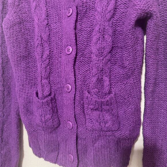 Fossil Women's Cable Knit Cardigan Size Large Purple Wool Blend Button Up Y2K - Picture 2 of 6